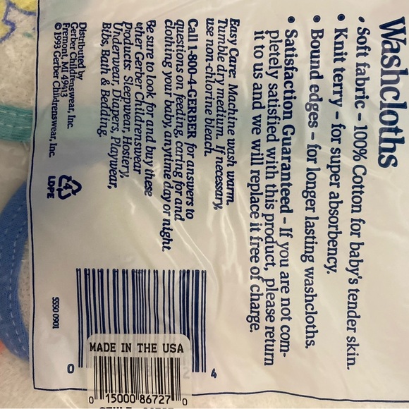 Vintage 1993 Gerber Terry Washcloths Duck Duckie 4-pack Old Wal-mart Price Tag - Picture 8 of 15